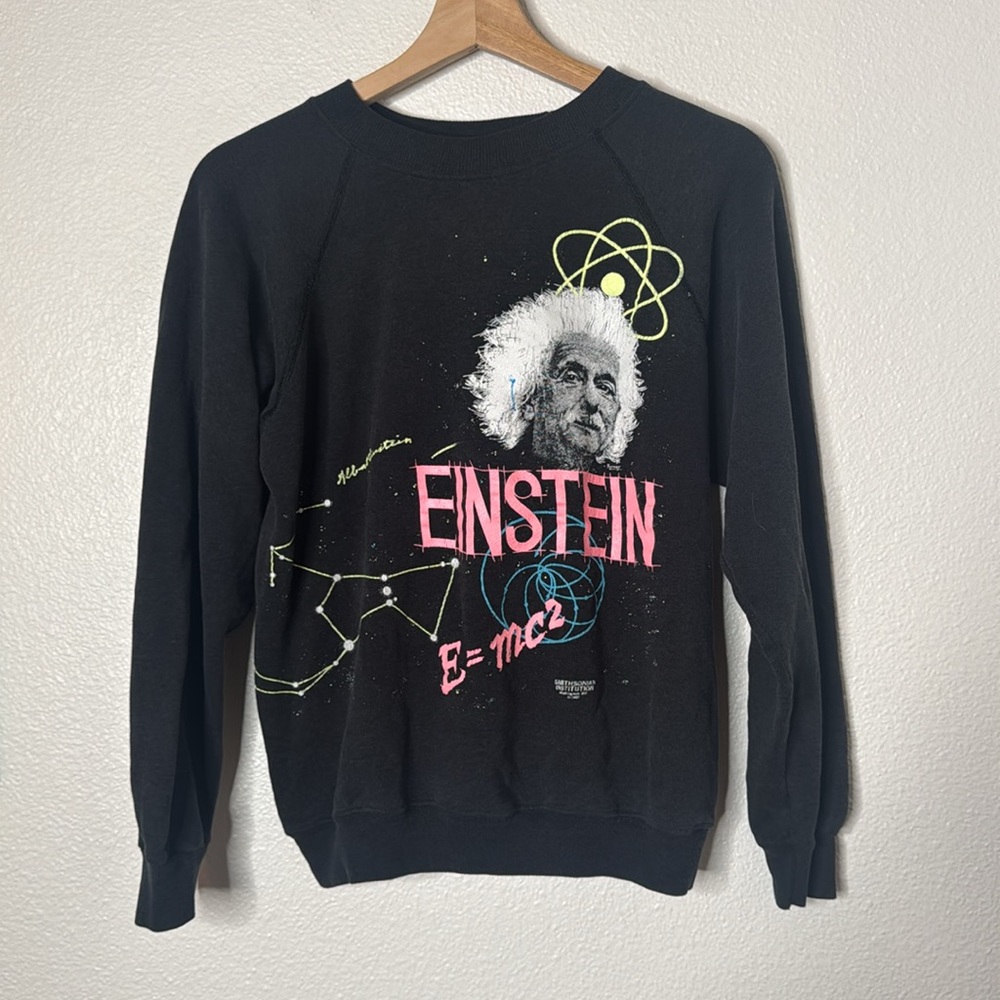 Vintage Albert Einstein Pull Over Graphic Sweater 80s Medium USA Hanes RARE